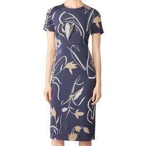 Diane Von Furstenberg| Luxury Fashion Blue Tan Silk Blend Floral Midi Dress Sz 0
